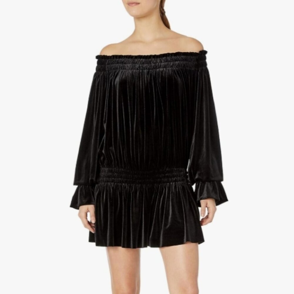 Norma Kamali Velvet Peasant Dress Black XS NWT